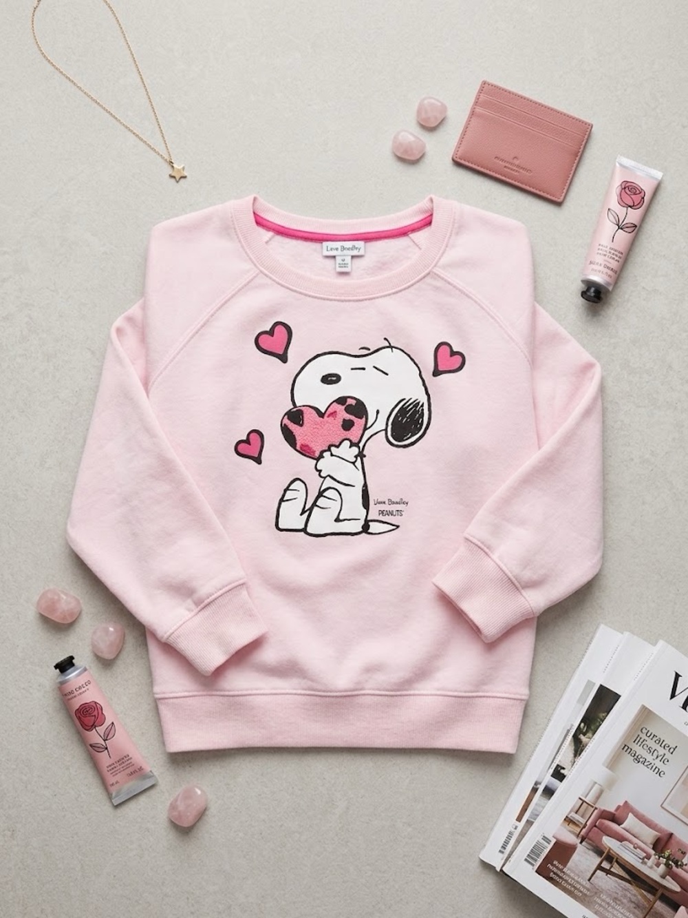 Vera Bradley Light Pink Snoopy Heart Crewneck Sweatshirt